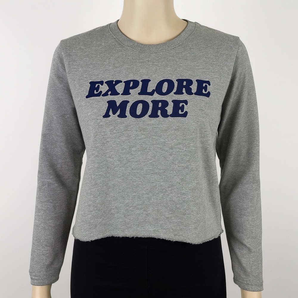Spiritual Gangster Sweatshirt Explore More Gray Cropped Raw Hem Womens Small